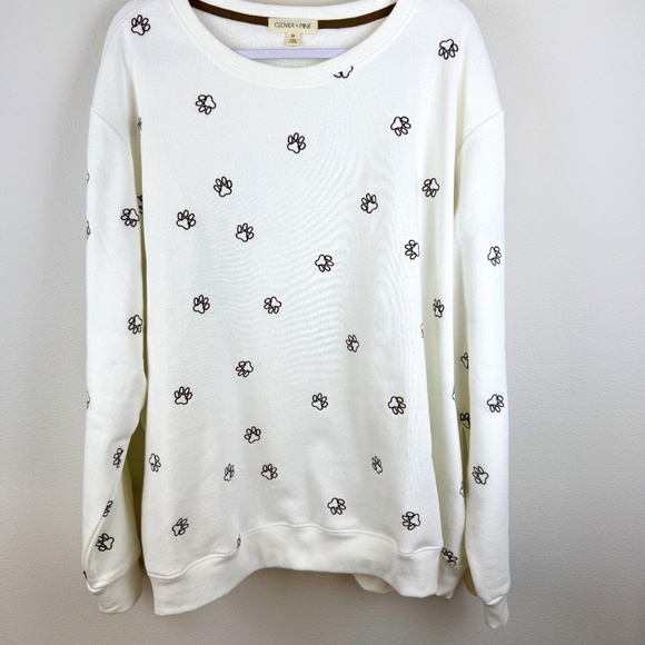 CLOVER + PINE Embroidered Dog Pawprint Cream Sweatshirt / Plus Size 3X - Picture 1 of 10